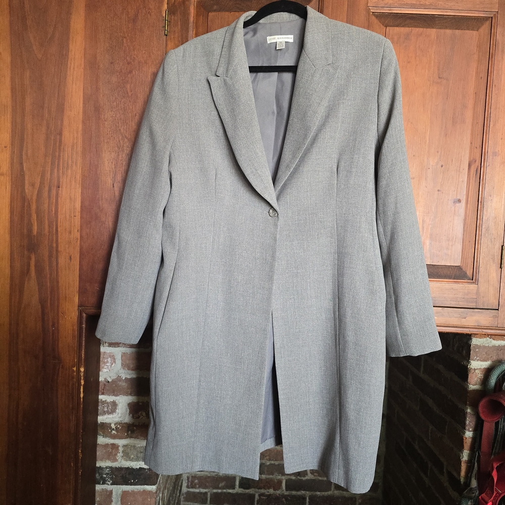 Vintage Annie Alexander Women's Gray Long Blazer/Coat - Size 16 - Made in Canada